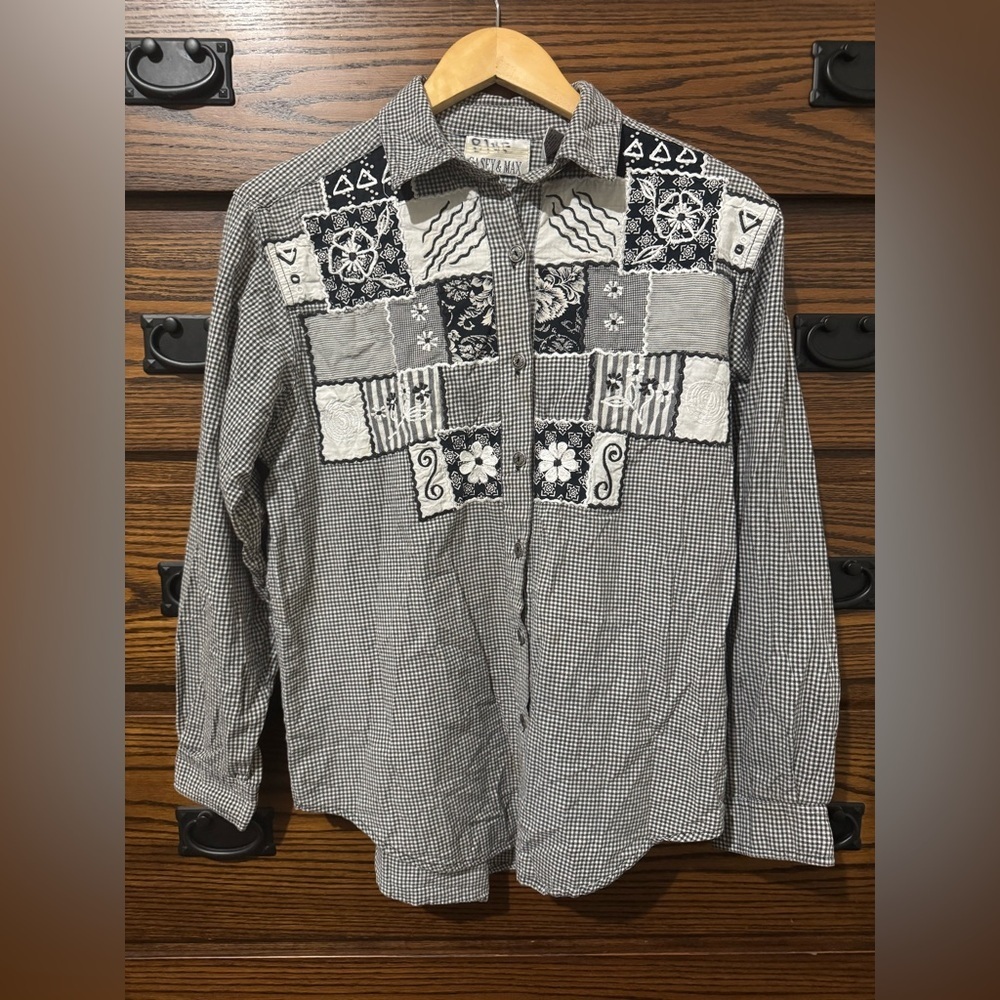 Vintage Casey & Max Medium patchwork button down blouse 100% cotton